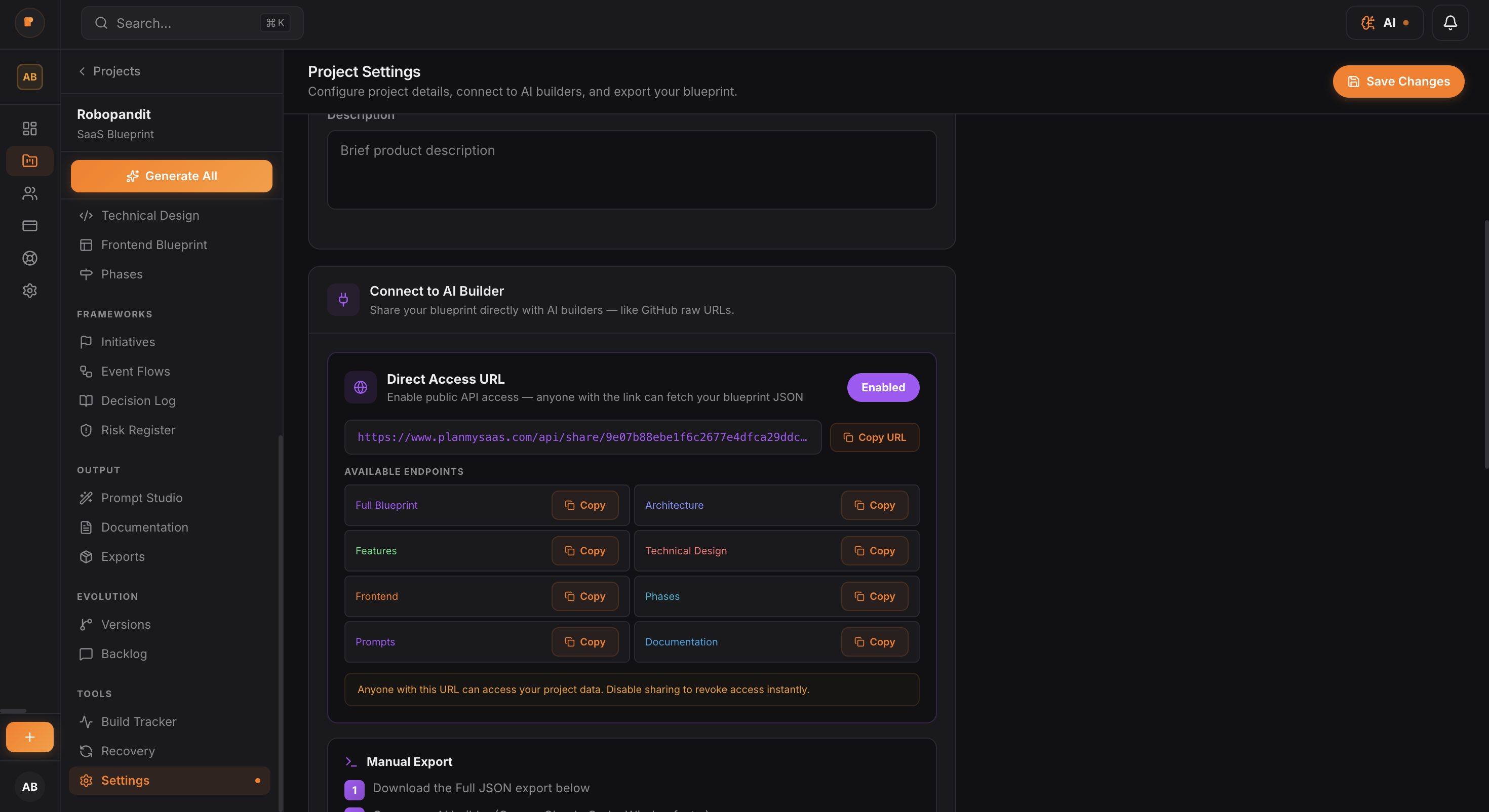 Exports & Settings